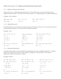 Calahan march 2008 adding to add polynomials group like terms horizontally or write them in column form, aligning like terms. Notes For Lesson 7 6 Adding And Subtracting Polynomials