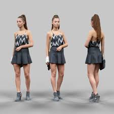 Girl In Black And White Dress And Purse 3d Model Model Black N White Dress Figure Poses