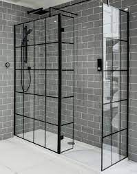 1950mm X 1200mm Walk In Black Framed Glass Shower Screen 8mm Black Shower Doors Black Tile Bathrooms Glass Shower