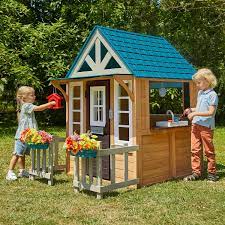 Kidkraft Lakeside Bungalow Wooden Playhouse With Working Doorbell Fence Kitchen And Pet Door Sam S Club In 2021 Play Houses Wooden Playhouse Cottage Outdoor