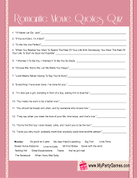 Free Printable Bridal Shower Romantic Movie Quotes Quiz Romantic Movie Quotes Romantic Movies Movie Love Quotes
