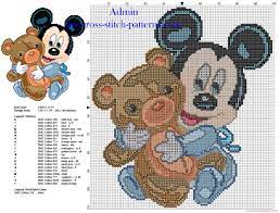 Baby disney cross stitch patterns. Baby Disney Mickey Mouse With Teddy Bear Free Cross Stitch Pattern 98 X 109 21 Colors Free Cross Stitch Patterns Simple Unique Alphabets Baby Cross Stitch Disney Cross Stitch Patterns Cross Stitch Baby