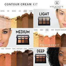 كنتور كيت كريمي من انستازيا يحتوي الباليت على ستة الوان من الفاتح الى الغامق لتحديد وابراز ملامح الوجه ثلاث د chocolate cinnamon banana cream carob