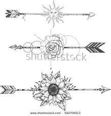 Dobby floral fabric from japan white circles yellow arrow pattern. Tribal Arrow Set In Ethnical Pattern With Feathers Sun Face And Wild Flowers Ethnische Muster Muster Tattoos Schutze Tattoos