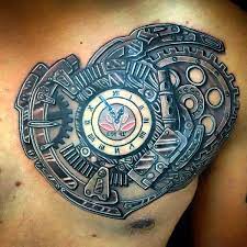 Wonderful clock tattoo on wrist. Steampunk Clock Tattoo On Chest Tattoo Idea