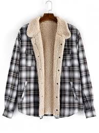 Black And White Checkered Fluffy Jacket Zaful Plaid Pattern Casual Button Fluffy Jacket Coffee S Mensfashion Mensclothing Clothes Outw Fluffy Jacket Casual Leather Jacket Contrast Sleeve Jacket