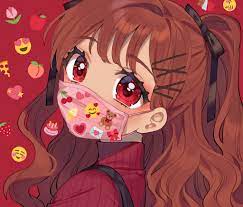 460022 Sakura Yuki, portrait, anime, face mask, mask, anime girls, artwork,  digital art, 2D, red eyes, brunette - Rare Gallery HD Wallpapers