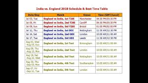 India Vs England 2018 Schedule Best Time Table 3 T20 3 Odi 5 Test
