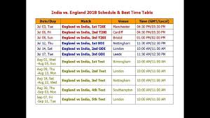 india vs england 2018 schedule best time table 3 t20 3 odi 5 test