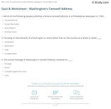 Quiz Worksheet Washington S Farewell Address Study Com
