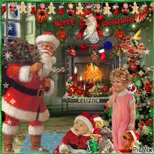 Santa claus near the fireplace and christmas tree with gifts. Arrivee De Santa Claus Picmix