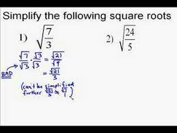 I have this math problem: A19 6 Simplifying Square Roots With Fractions Youtube