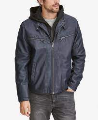 Marc New York Men S Corbett Faux Leather Jacket With Removable Hood Blue Ink Leather Jacket New York Mens Faux Leather Jackets