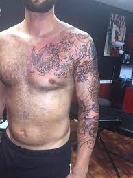 Started On This Sick Dragon Phoenix Koi Tiger Wholesleeve With Half Chest Cover Up Tattoo Cover Tattoo Chest Tattoo Half Chest Tattoo