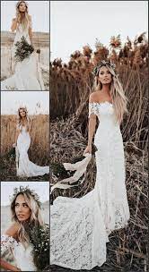 Mermaid Off The Shoulder Short Sleeves Lace Beach Boho Wedding Dress Lace Beach Wedding Dress Mermaid Dresses Lace Mermaid Wedding Dress