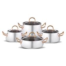 Set i̇çeriği 16 cm tencere 18 cm tencere 22 cm tencere 24 cm karnıyarık tencere özellikler kullanımı kolay ve şık metal kulplar. Karaca Zeyna 8 Parca Gold Celik Tencere Seti Karaca