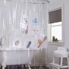 Window curtains are made of fabric to keep the cold outside when they are drawn, something a plastic shower curtain does absolutely not do. Stuffits Vinyl Shower Curtain With Mesh Pockets In Clear Bed Bath Beyond