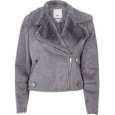 River Island Petite Blue Faux Shearling Biker Jacket 136 Liked On Polyvore Featuring Outerwear Petite Womens Clothing Faux Shearling Jacket Petite Jacket
