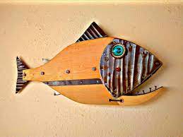 Fish Art Wall Art Sculpture Handmade Steampunk Art Decor Fishing Beach Art Surfer Surf Driftwood Fish Fish Wall Art Fish Art Fish Sculpture