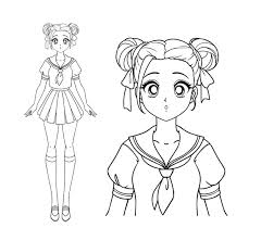 Touch device users, explore by touch or with swipe gestures. Premium Vector Set Of Two Anime Girls Cute Girls With Big Eyes And Wearing Japanese School Uniform Contour And Flat Coloring Book Versions
