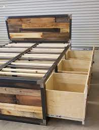 Industrial Style Platform Bed With Bottom Storage Etsy Diy Storage Bed Diy Platform Bed Bed Frame With Drawers