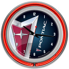 One is an accent colored neon ring on the exterior and the other is a brilliant white neon ring on the interior of the clock to light up your favorite logo. 14 Pontiac Firebird Red Chrome Double Ring Neon Clock Wall Clocks Home Kitchen