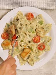 Creamy Pesto Chicken Bow Ties Recipe Yummly Recipe In 2020 Creamy Pesto Recipes Cooking Recipes
