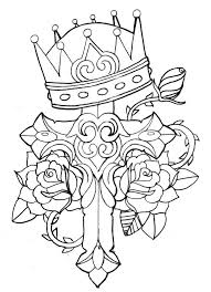 Crown Cross Rose And Thorn Rose Coloring Pages Tattoo Coloring Book Cross Coloring Page