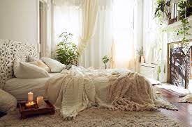 Bedroom curtains are decorative and functional accessory for bedroom that will give a perfect look to your bedroom design. Luxury White Boho Style Bedroom Decorated With Plants And Thick Rugs On The Floor Plus Curtains On Windows Bring Out You Minimalist Bedroom Home Chic Bedroom