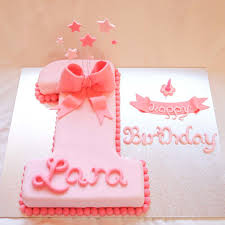 Birthday cakes are often layer cakes with frosting served with small lit candles on top representing the celebrant's age. Adorable First Birthday Cake Winni In