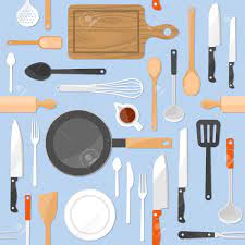 Each slide shows a photo and/or video and/or gif image of the tool, and explains it's purpose as well as foods it is commonly used for. Kitchen Tools Seamless Pattern With Kitchenware Equipment On Light Blue Pastel Background Royalty Free Cliparts Vectors And Stock Illustration Image 37840961