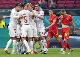 Denmark's kasper dolberg celebrates after scoring his side's second goal during the euro 2020. Wo5vsmtpfybfsm