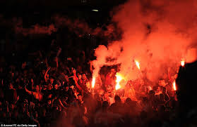 Galatasaray fans throw flares at emirates. Galatasaray Fans Throw Flares Onto The Pitch During Arsenal Clash As Champions League Clash Is Disrupted Daily Mail Online