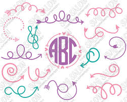 Download Hand Drawn Curly Arrow And Heart Monogram Frame Custom Diy Cutting File Set In Svg Eps Dxf Jpeg And Png Format Svg Salon