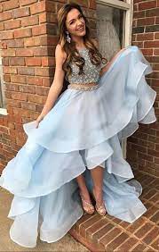 Two Pieces A Line Prom Dresses Long Prom Dresses Cheap Prom Dresses Evening Dress Prom Gown High Low Prom Dresses Prom Dresses For Teens Light Blue Prom Dress