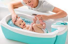 This baby bathtub is designed to keep little ones in an upright position during bath time so they're safe and secure. Summer Infant Lil Luxuries Whirlpool Bubbling Spa Shower