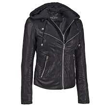Black Rivet Center Zip Faux Leather Jacket W Cable Knit Hood Vegan Leather Jacket Leather Jacket Knitted Hood