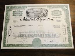 Is a company in the u.s. Admiral Corporation Stock Certificate 100 Shares Common Stock Dated 1969 Obsolete Stock Great Collectible Stock Certificates Common Stock Certificate