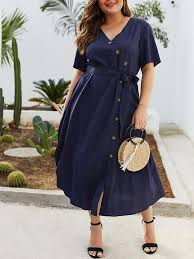Plus Size Wrap Solid Women Summer Dresses In 2020 Plus Size Summer Dresses Plus Size Outfits Plus Size Fashion For Women