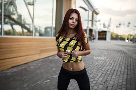 Wallpaper model (639 pics) in high resolution. Hd Wallpaper Women S Black And Yellow Bart Simpson Print Crop Top Model Brunette Wallpaper Flare