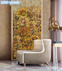 You could even get a little crazy and tile all the way up the wall! Sunflower Hand Cut Mural Mosaic Wall Art Decorative Floor Ceiling Wall Tile Bathroom Living Room Backsplash Entranceway Flower Ceiling Wall Sunflower Muralmosaic Mural Aliexpress