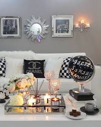 Chanel Inspired Living Room Sophisticated And Elegant Black And White Decor Grey Walls Decor Home Decor Inspired Living