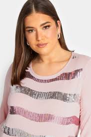 YOURS Plus Size Pink Sequin Stripe Top
