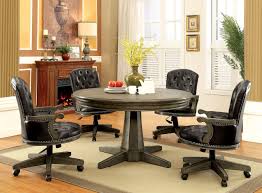 This metal folding card table is a nice addition to any home.the gaming table is sold with 4 padded chairs so that you can enjoy your leisure time with your friends or family.the card table measures 33.8l x 33.3w x 30h, and each chair measures 14l x 18w x 31h. Yelena Gray 54 Round Game Room Dining Table
