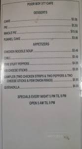 1940, bob's big boy menu, page 2, bruce b. Online Menu Of Poor Boy 377 Cafe Collinsville Tx