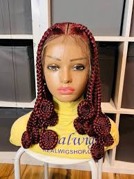 wig. Handmade knotless braided burgundy oriental wig.
