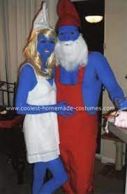 Coolest Homemade Smurfette And Papa Smurf Costume Smurf Costume Cool Couple Halloween Costumes Smurfette