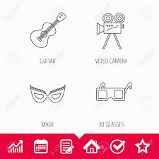 Guitar Music Video Camera And Theatre Mask Icons 3d Glasses