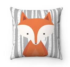 Fox Throw Pillow Gray Orange Fox Pillow Woodland Bedroom Decor Fox Nursery Decor Fox Room Decor Birch Trees Fox Nursery Decor Bedding P146 Fox Throw Pillows Fox Pillow Grey Throw Pillows