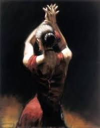 spanish dancer in red by fabian perez フラメンコダンサー ダンスアート 女性の絵